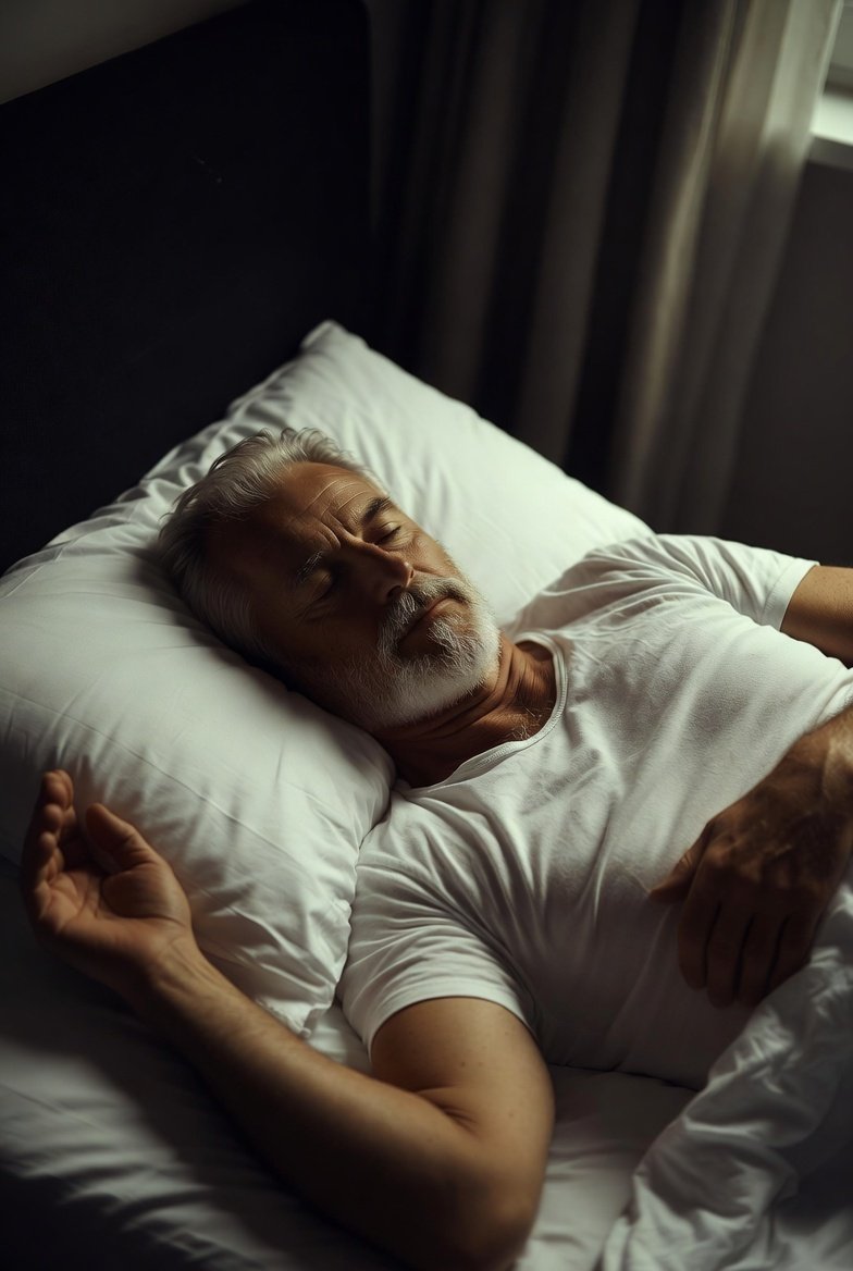 Older man sleeping peacefully at night
